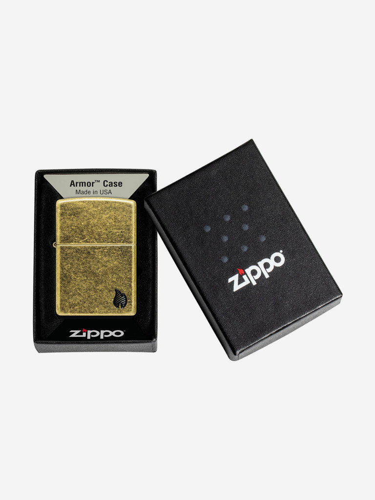 Зажигалка бензиновая ветроустойчивая Zippo Armor Пламя Flame Antique Brass