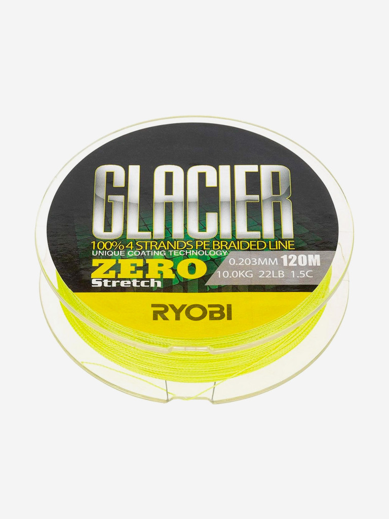 Шнур плетеный для рыбалки Ryobi GLACLER ZERO 120м, 0,203мм, 10кг, желтый