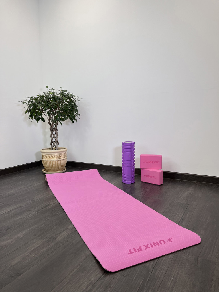 Коврик для йоги и фитнеса UNIX Fit двусторонний, 180 х 61 х 0,6 см, двуцветный, розовый