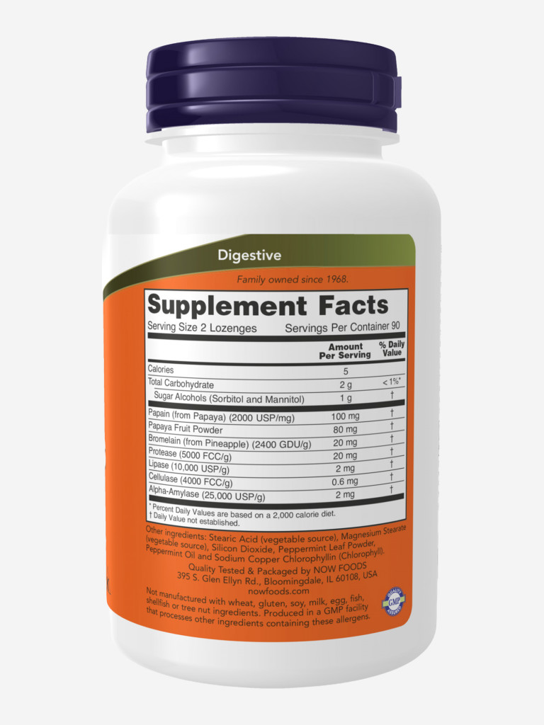 NOW Папайя Фермент 180 жев.таб 162,5мг