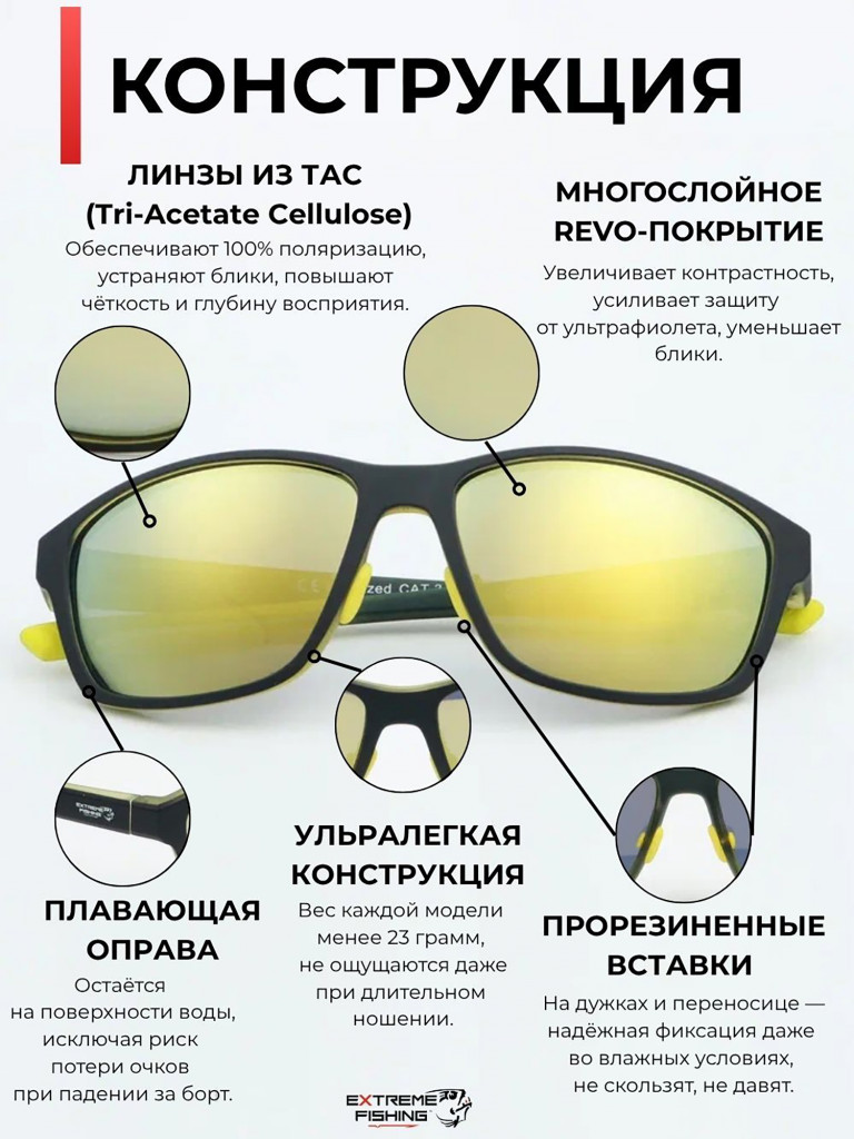 Очки солнцезащитные поляризационные Extreme Fishing Obsession OBS-131, линзы желтый Revo, для рыбалки и вождения