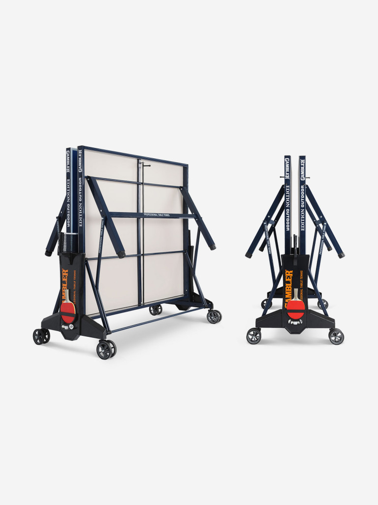 Стол теннисный всепогодный, для улицы, для дачи, для школы GAMBLER Edition Outdoor Синий, профессиональный, складной, с встроенной сеткой и колесами