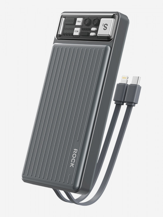 Внешний аккумулятор ROCK P96 12W Travel Series Power Bank With Cable 10000mAh темно серый