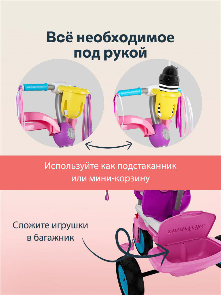 Велосипед детский трехколесный с ручкой SmarTrike Breeze S, Unicorn