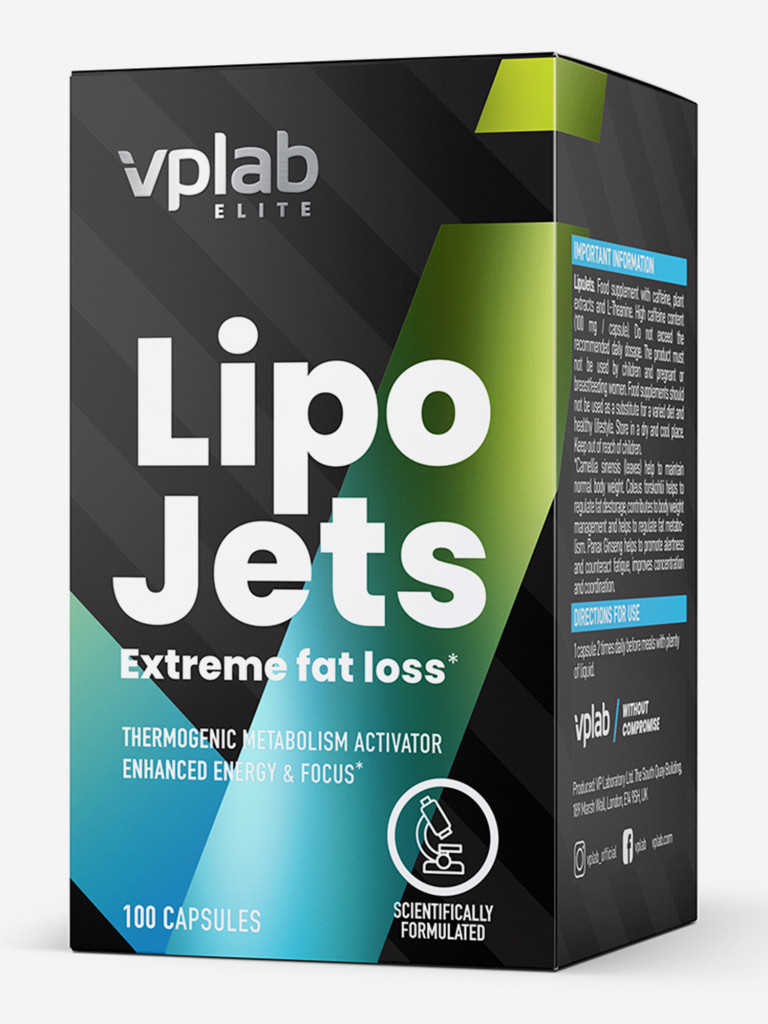Жиросжигатель VPLAB LipoJets, кофеин, зеленый чай, колеус, женьшень, 100 капсул