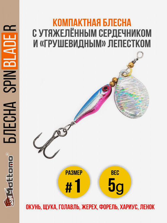 Блесна для рыбалки Mottomo Spin Blade R #1 5g Silver Silver на окуня голавля щуку