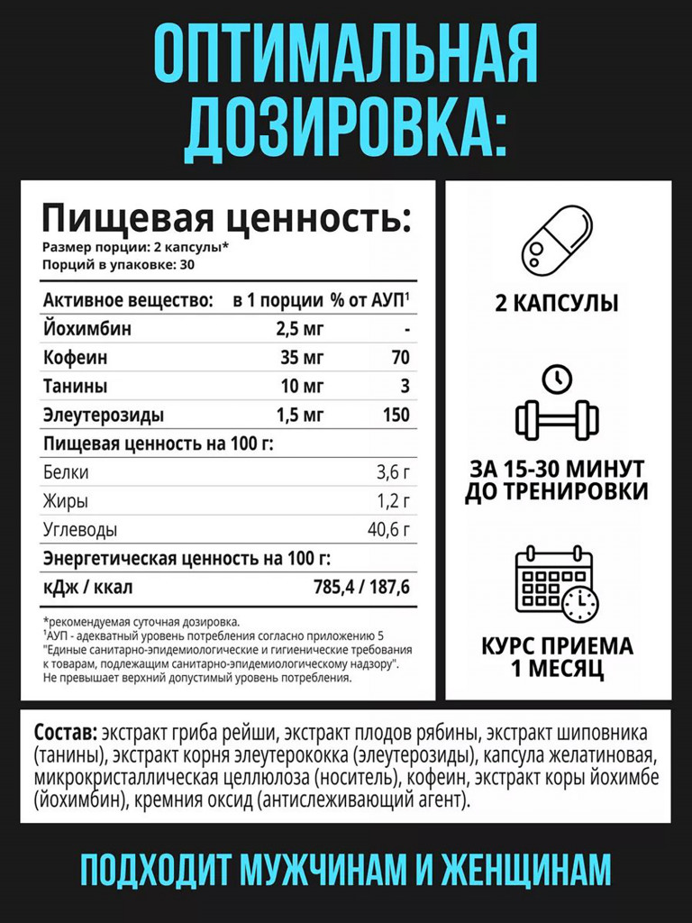 Предтренировочный комплекс в капсулах 1WIN 60 капсул