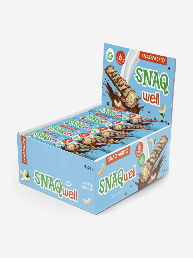 Вафельные батончики 15 шт. Snaq Fabriq "Snaq well" с молочно-ореховой начинкой, 20г. х 15шт.