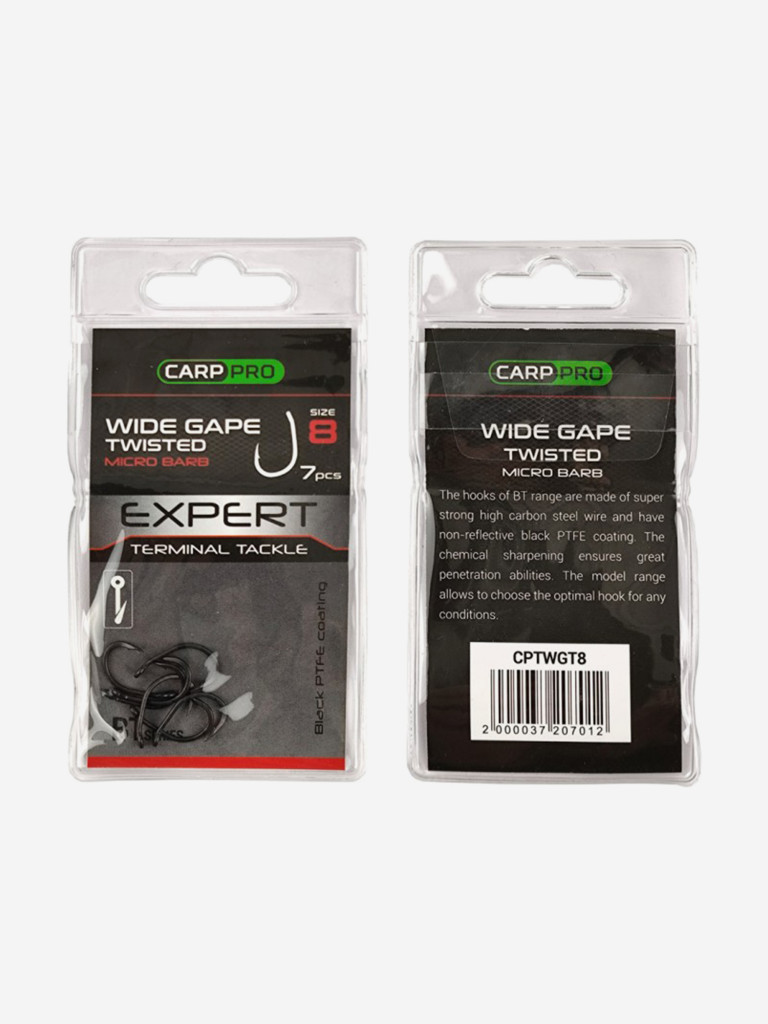 Крючок CARP PRO Black Teflon Wide Gape Twisted №8 7шт
