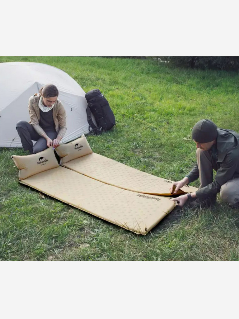 Коврик самонадувающийся с подушкой Naturehike, 185х60х2,5 см, желтый