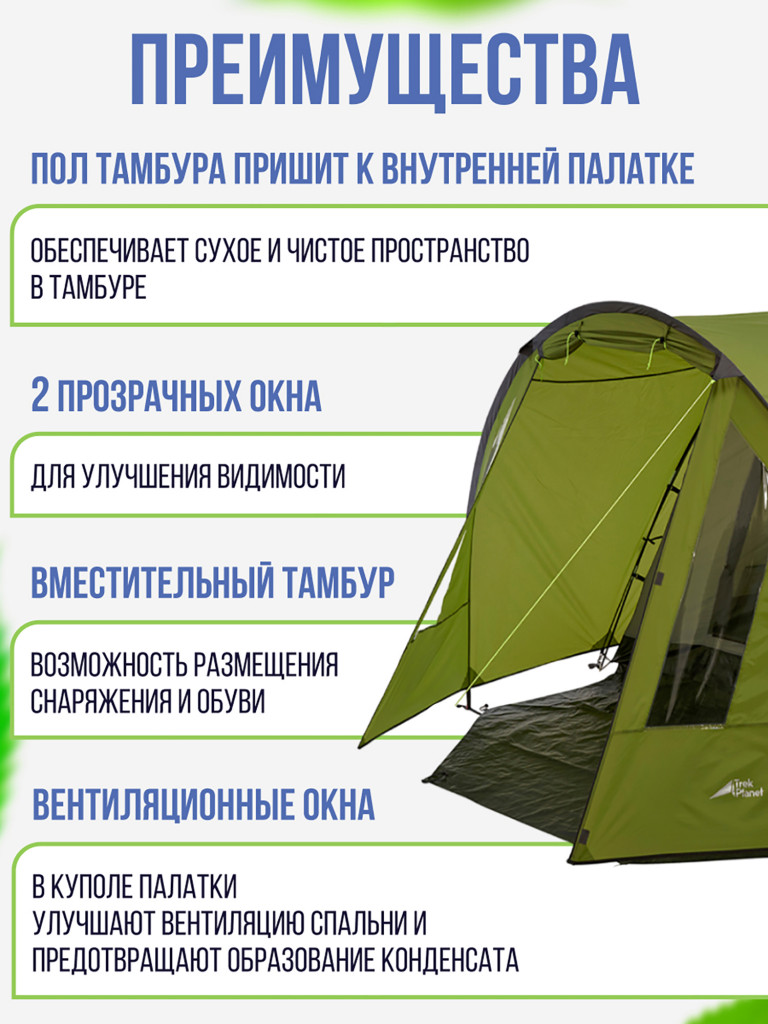 Четырехместная двухслойная кемпинговая палатка Trek Planet Tampa 4