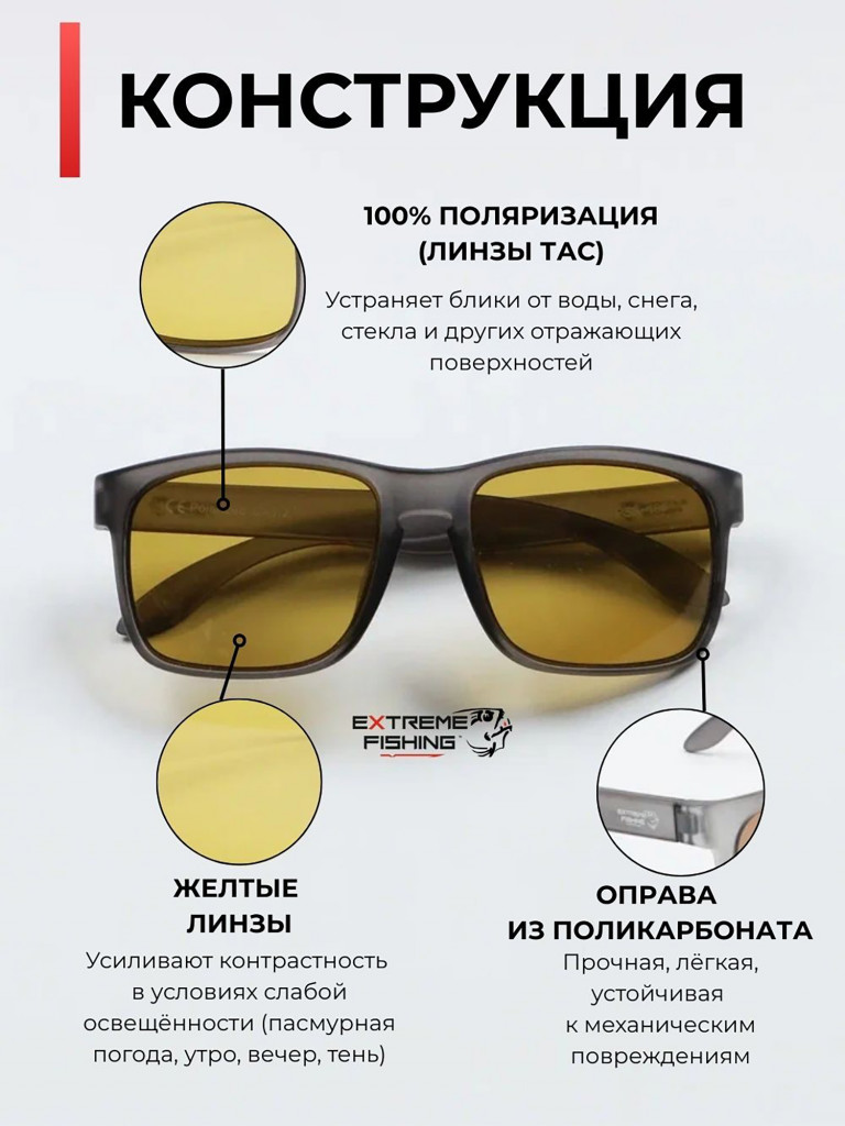 Очки солнцезащитные поляризационные Extreme Fishing Passion PSS-186, линзы желтые, для рыбалки и вождения