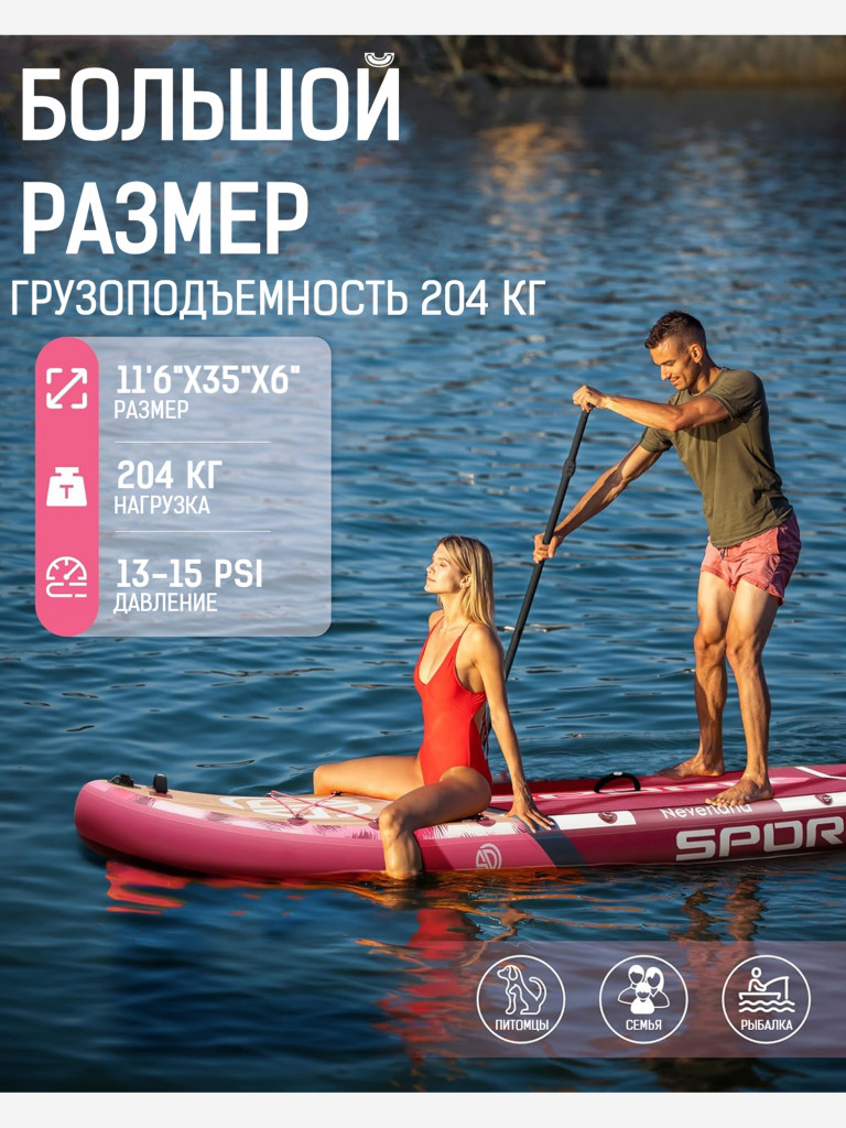 Надувная двухслойная SUP-доска SPORIT NEVER LAND RED STD, 11'6" 350*88*15 см, сапборд
