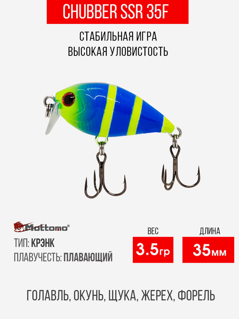 Воблер Mottomo Chubber SSR 35F 3,5g Blue Chartreuse