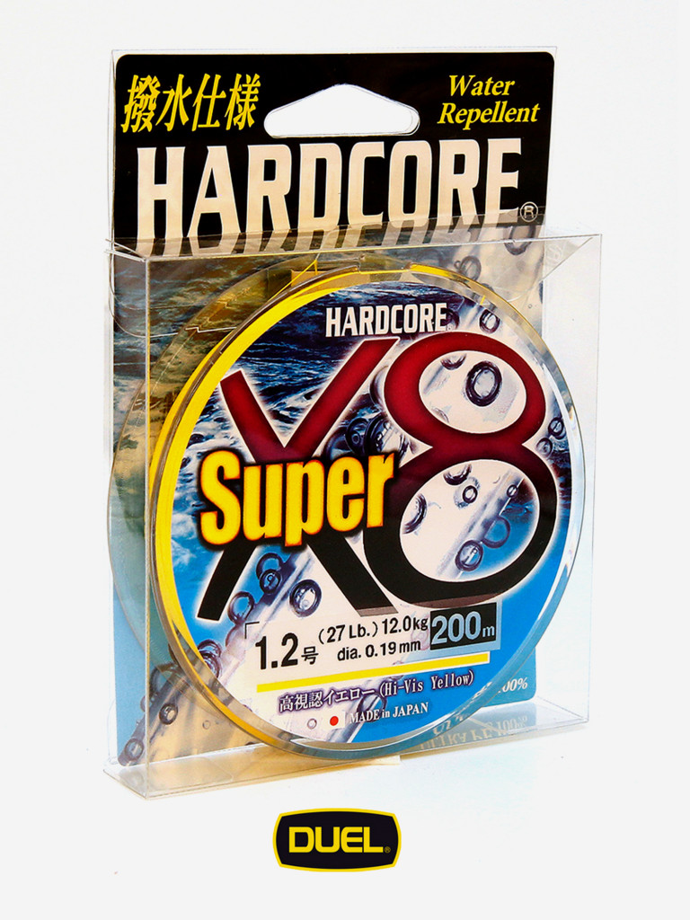 Плетеный шнур Duel Hardcore Super X8 hi-vis yellow 200 м #1.2 (0.19 мм) 12.0 кг
