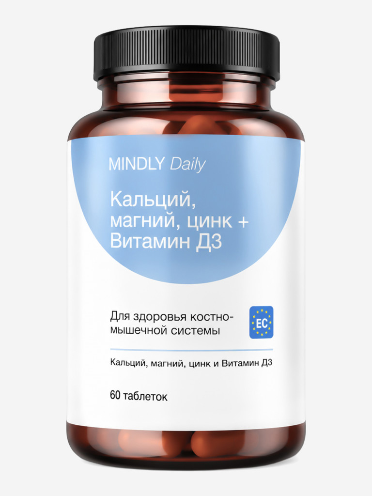 Кальций, магний, цинк и витамин D3 MINDLY Daily, 60 таблеток