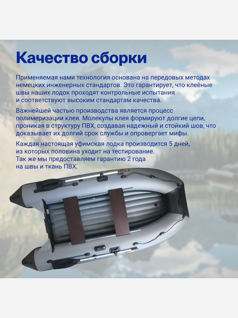Лодка ПВХ под мотор надувная для рыбалки Лодки Поволжья 3200 НДНД с надувным дном низкого давления, серо-черная