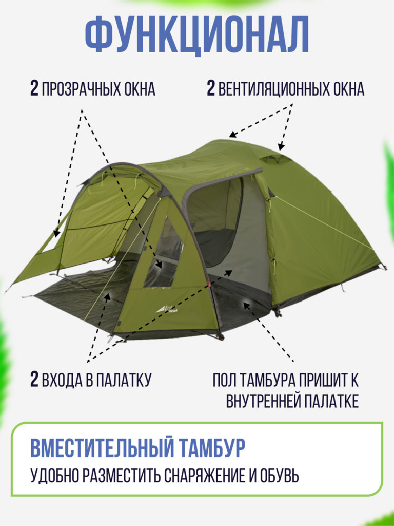 Трехместная двухслойная туристическая палатка Trek Planet Avola 3