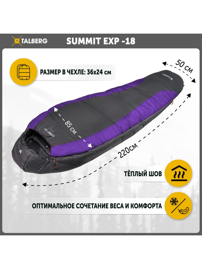 Спальный мешок SUMMIT EXP -18°C, серый/фиолетовый, правый