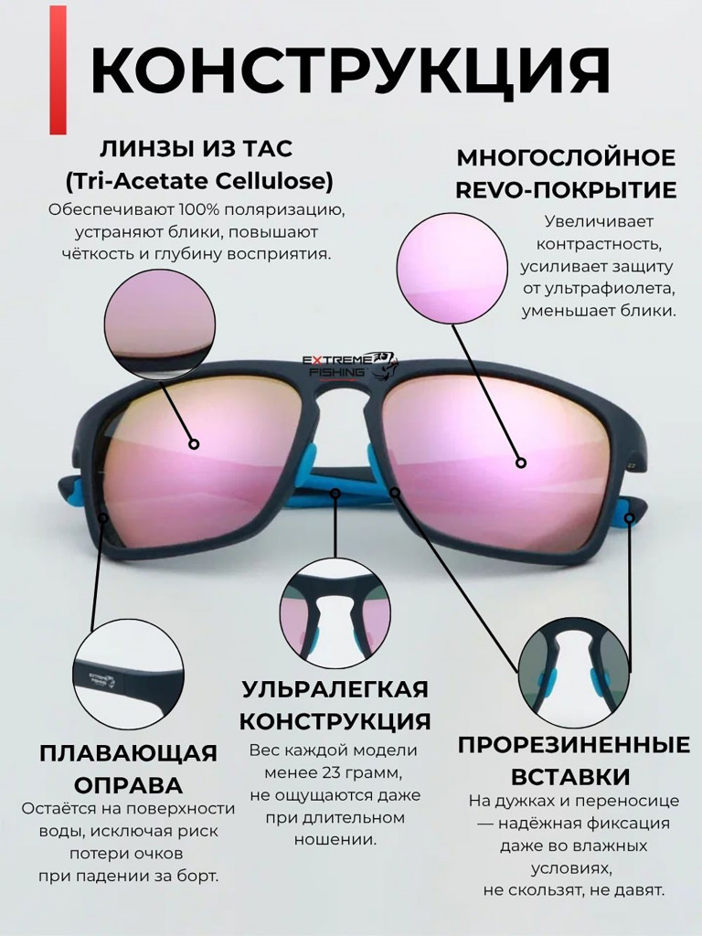 Очки солнцезащитные поляризационные Extreme Fishing Obsession OBS-144, линзы фиолетовый Revo, для рыбалки и вождения