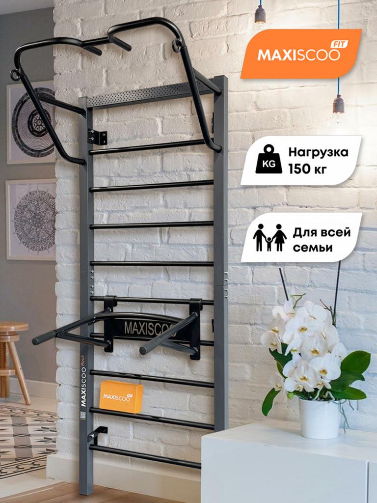 Многофункциональная Шведская Стенка Maxiscoo Rock 230 см с Брусьями
