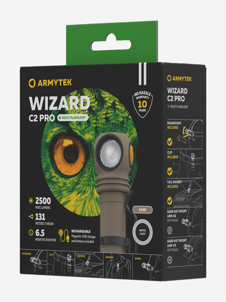 Фонарь налобный Armytek Wizard C2 Pro Magnet USB, холодный свет