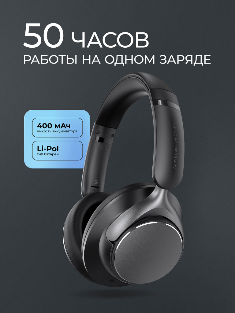 Беспроводные накладные наушники Stereo Core ANC, шумоподавление, bluetooth 6.0, 400 мАч