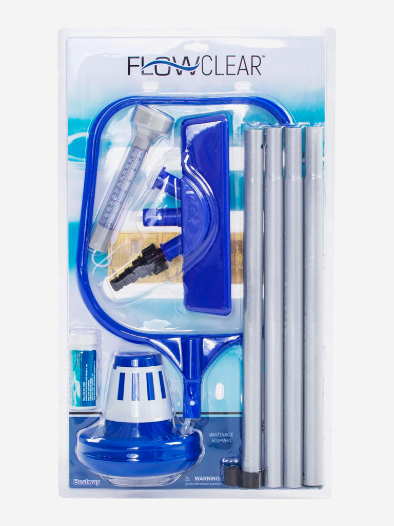 Набор для чистки бассейна Bestway 58195 сачок, щетка, дозатор, термометр, тест-полоски,ремкомплект, ручка 172см