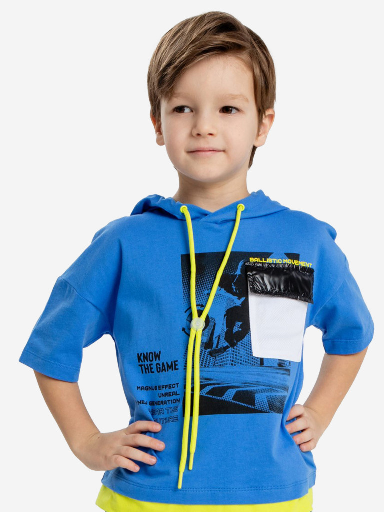 Футболка с капюшоном с принтом синяя для мальчика Button Blue