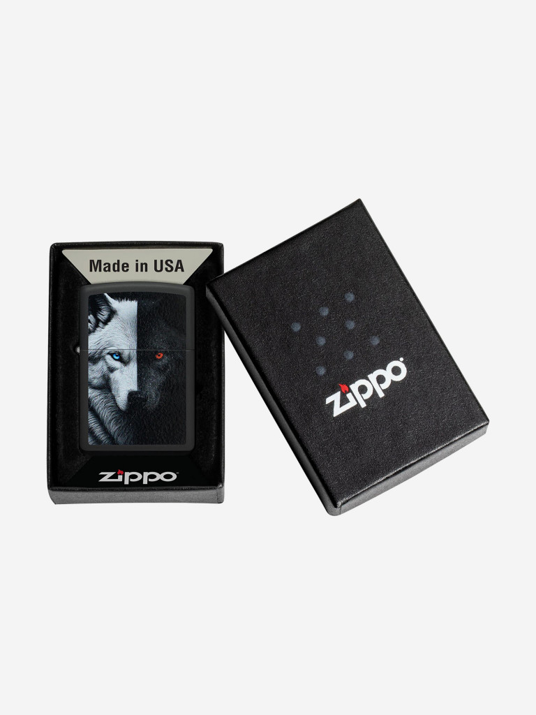 Зажигалка бензиновая ветроустойчивая Zippo Two Wolves Black Matte