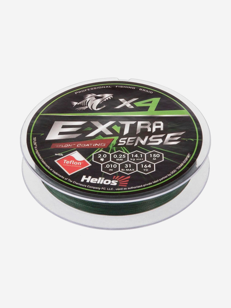 Шнур плетеный для рыбалки Helios Extrasense X4 PE, 150м, 0,25мм, 14,1кг, зеленый