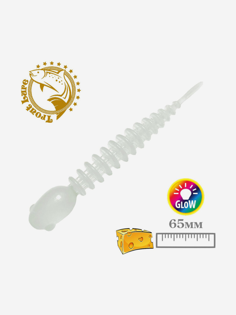 Силикон TROUT LURE (SANSAN) в банке, GOLOVASTIK 65, СЫР, COL. 111 (Clear Green Glow), (12шт)