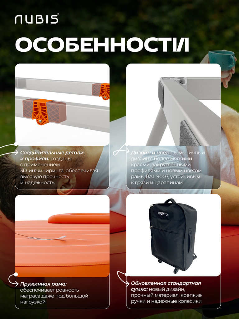 Переносной стол для массажа NUBIS PRO BLACK черный 190 х 75 см с электрическим насосом, доп.усиленным каркасом