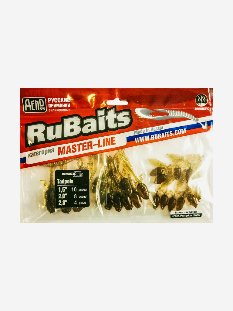 Набор для рыбалки. Cиликоновые приманки. Головастик RuBaits Tadpole 38, 50, 70 мм Cлаг, рак, личинка. На окуня судака форель. Микроджиг. Тыква звёздная Green Pumpkin Stars