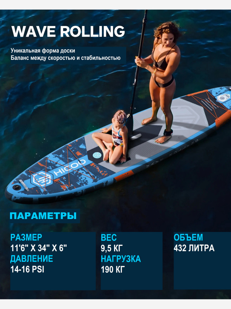 Надувная SUP-доска HICOO WAVE ROLLING STD, 11'6" 351*86*15 см сапборд