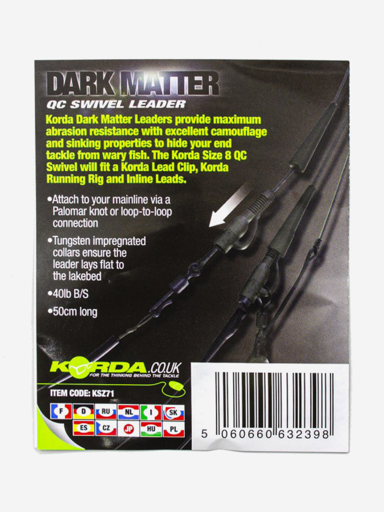 Монтаж готовый KORDA Dark Matter Leader QC Swivel 50см Weed 40lb