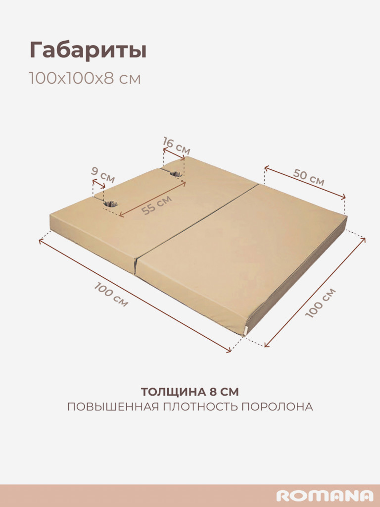 Мат с выемками для шведской стенки 100х100х8 см складной детский ROMANA