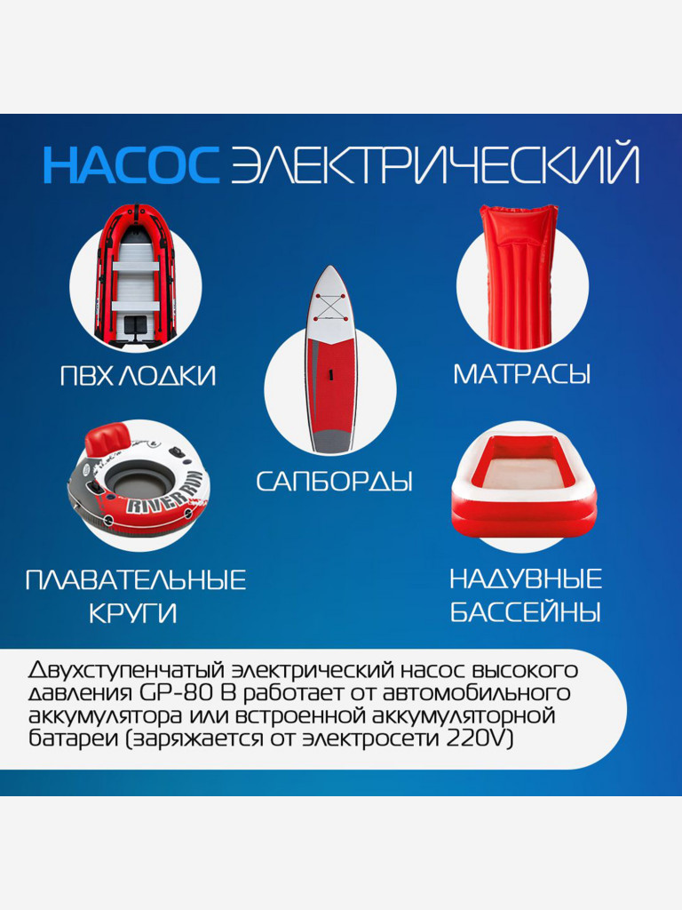 Электрический насос Marlin GP-80 B, насос для лодок пвх, сапбордов, бассейнов, матрасов