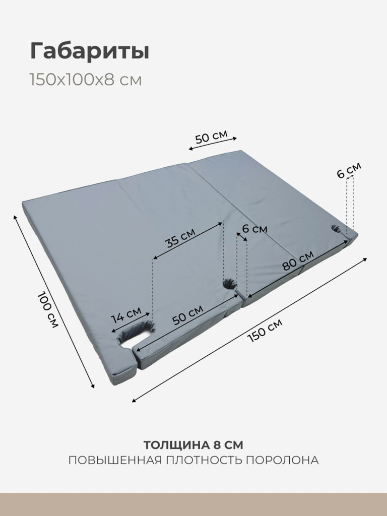 Мат с выемками для шведской стенки 150х100х8 см складной детский ROMANA