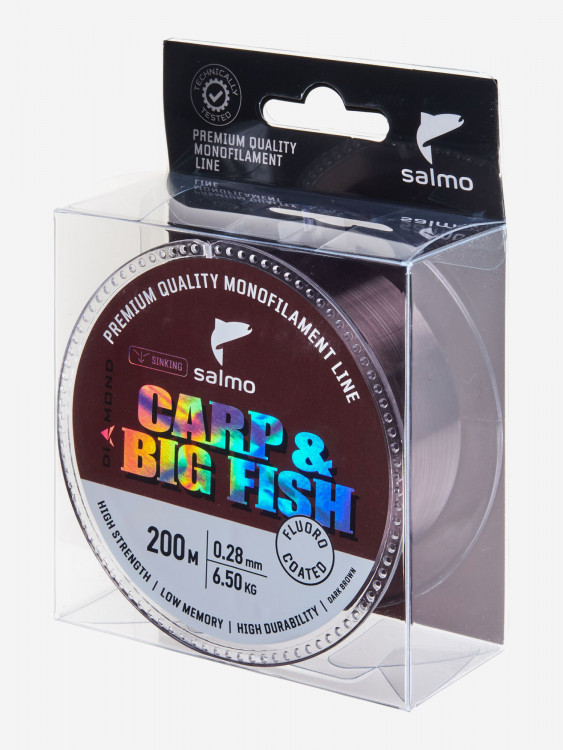 Леска флюорокарбон для рыбалки Salmo Diamond CARP & BIG FISH FLUORO COATED на карпа и крупную рыбу Dark Brown длина 200 м, диаметр 0,28 мм