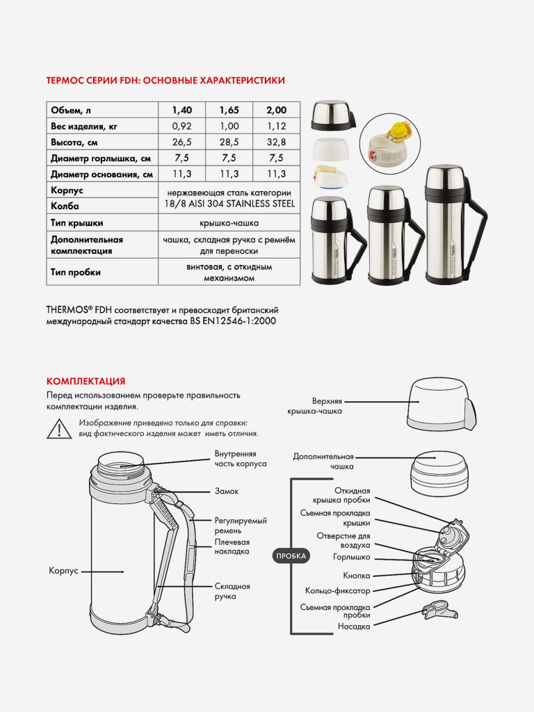 Термос для напитков и еды 1,4 л THERMOS FDH-1400 стальной цвет