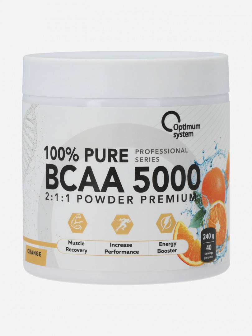 фото Аминокислоты optimum system pure bcaa 5000 powder "апельсин", 40 порций, белый