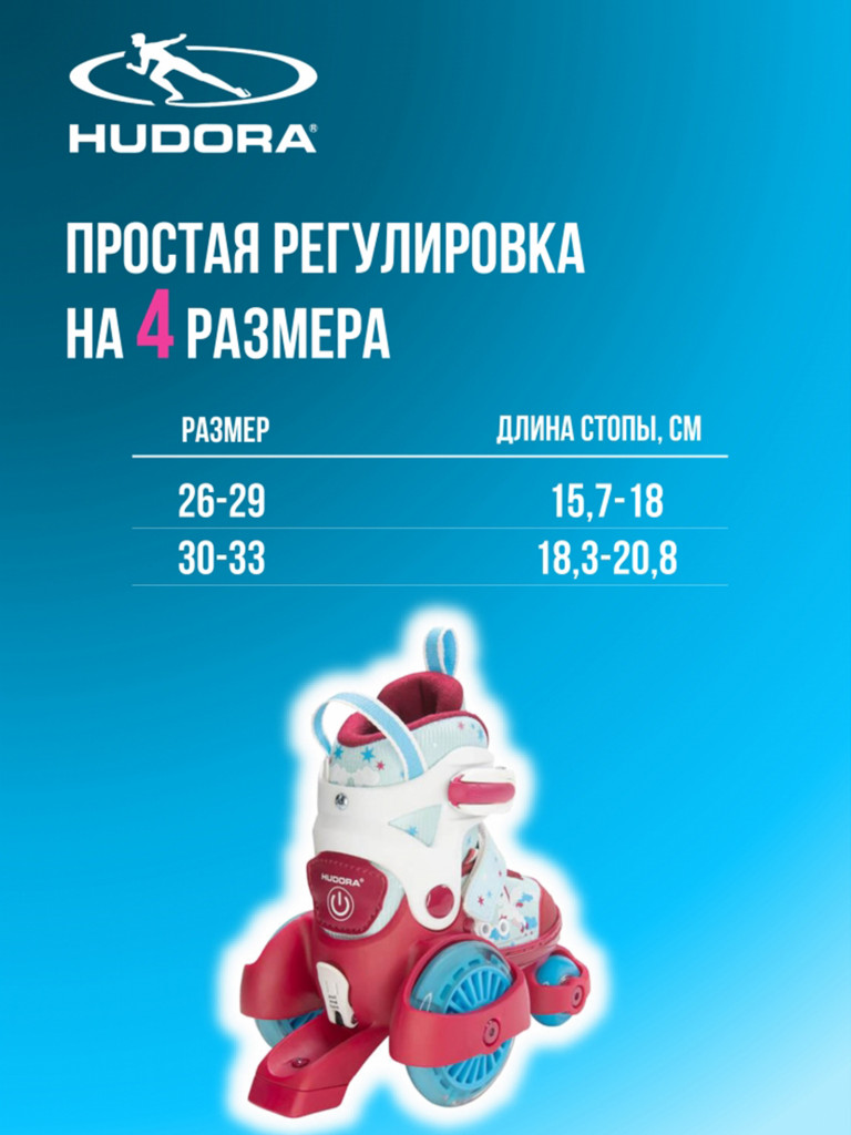 Раздвижные ролики-квады HUDORA My First Quad Girl LED