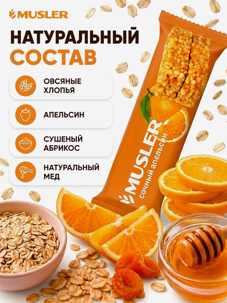 Злаковые батончики мюсли детские "Сочный апельсин" 25 шт