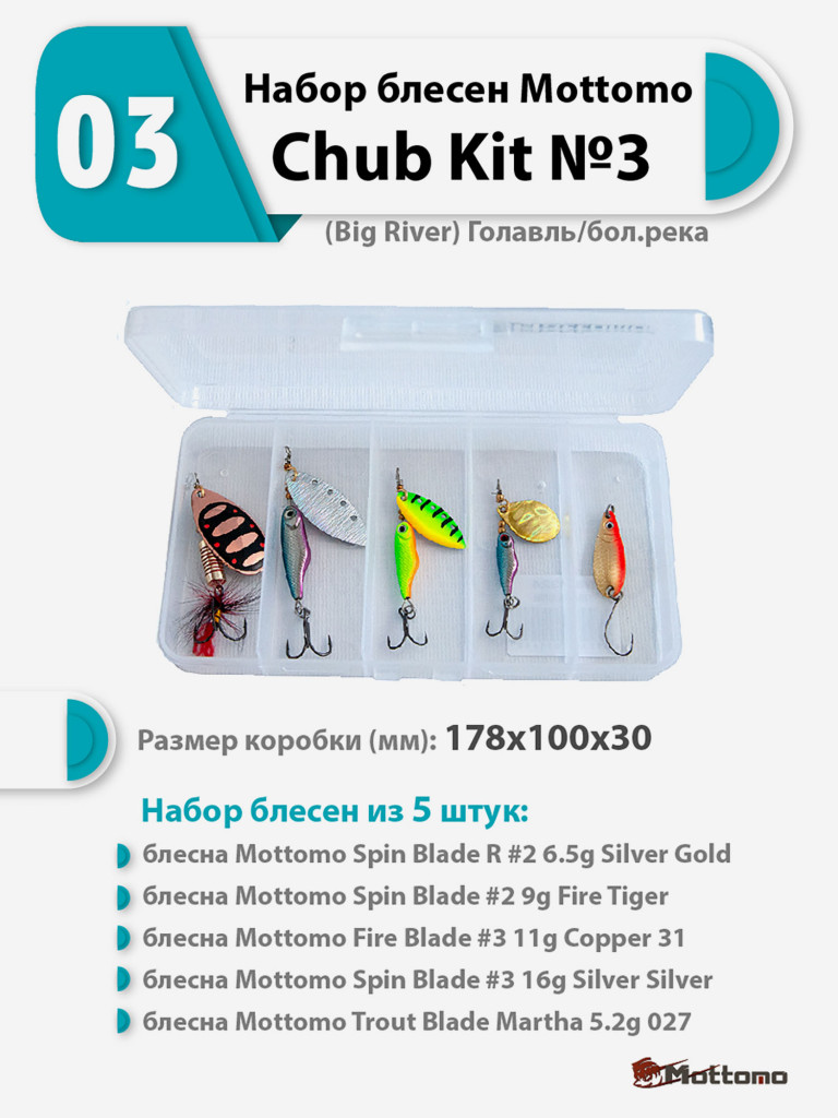 Набор блесен рыболовных для спиннинга Mottomo Chub Kit №3 (Big River) Голавль/бол.река