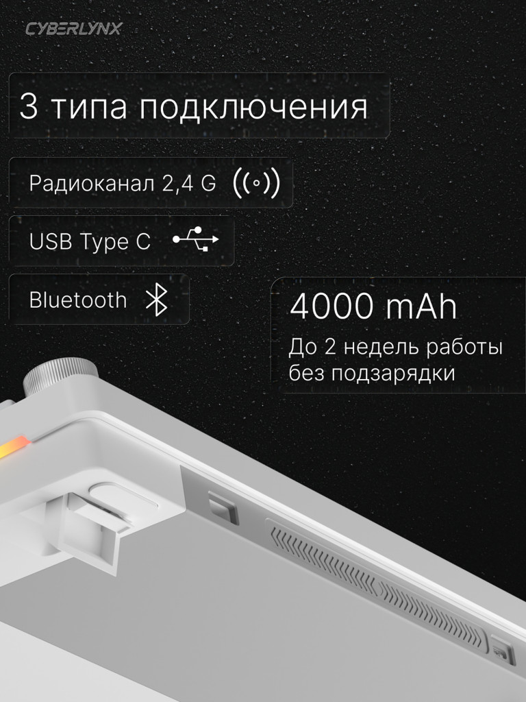 Игровая механическая клавиатура CYBERLYNX RX75 Pro Градиент белый mute switch