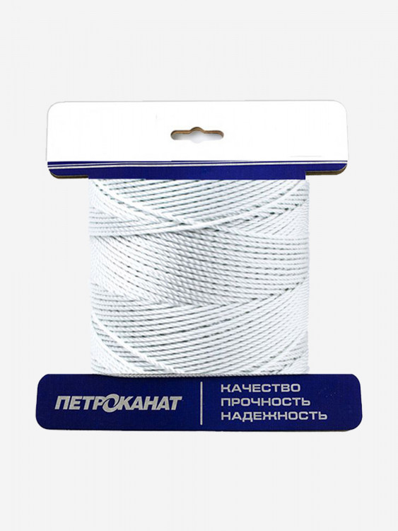 Веревка крученая Петроканат полиамидная 5,0 мм, тест 450 кгс, 20 м, белая, еврокарточка