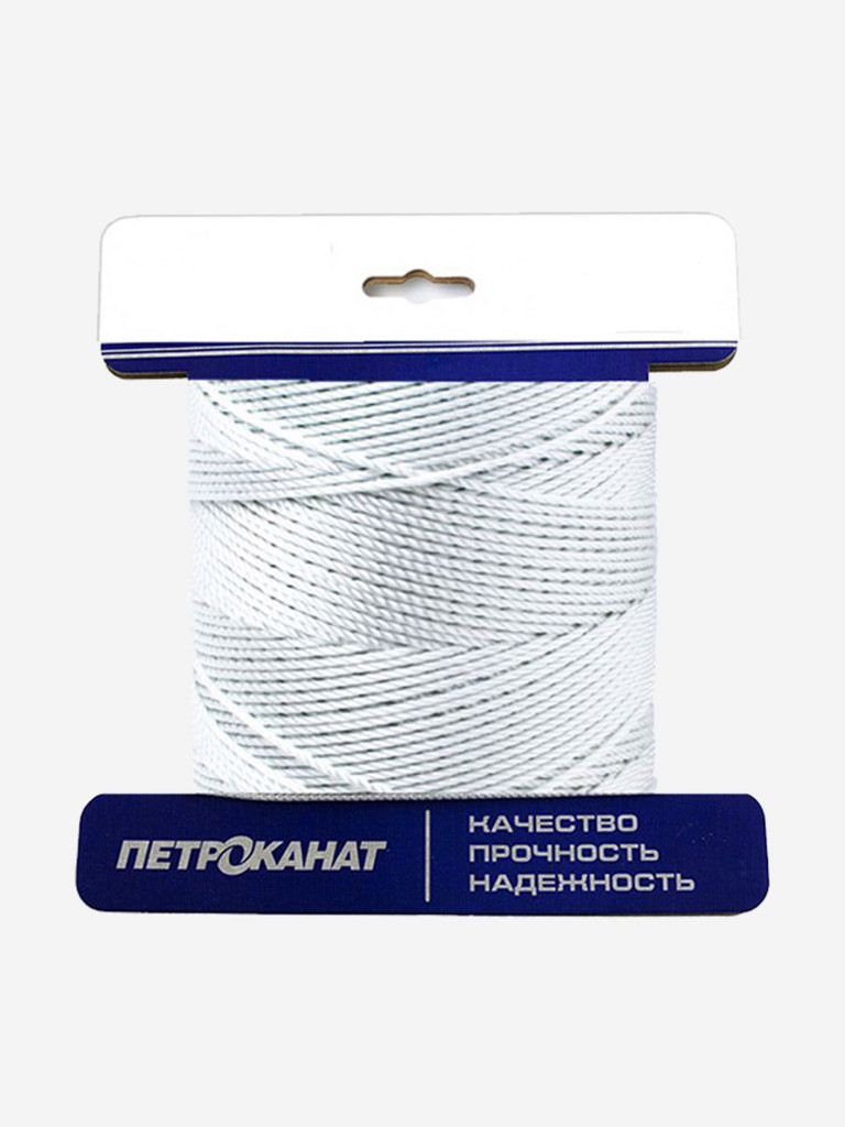 Веревка крученая Петроканат полиамидная 5,0 мм, тест 450 кгс, 20 м, белая, еврокарточка