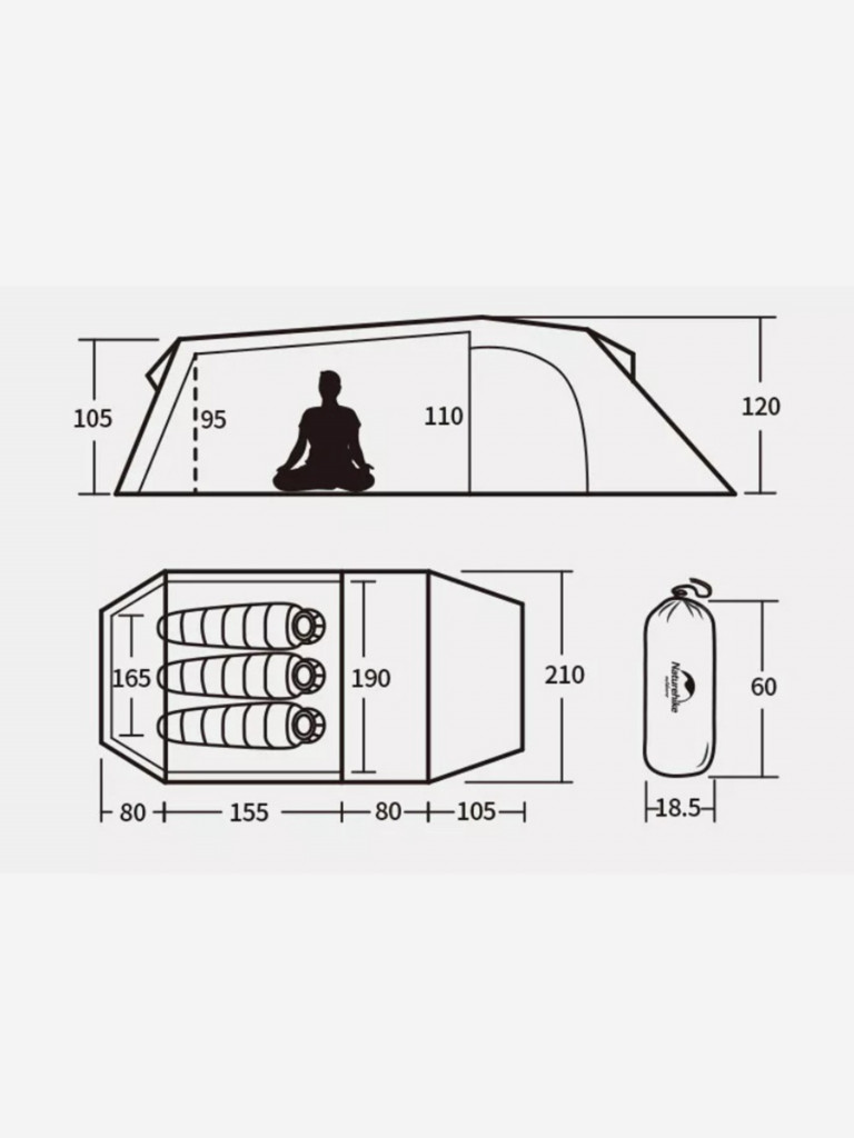 Палатка Naturehike Opalus Si 3-местная, алюминиевый каркас, зеленый