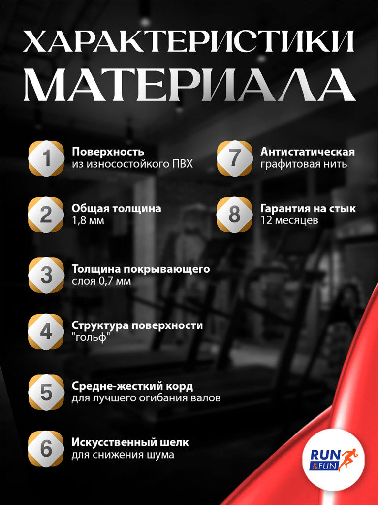 Беговое полотно для беговой дорожки, размер 256см*40см / 1,8мм "Golf"